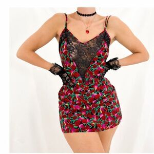 Victoria Secret gold label pink and red rose floral print slip dress